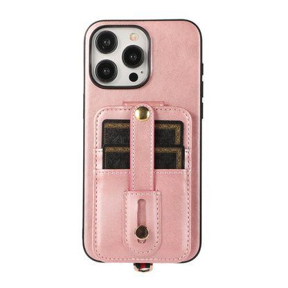 For iPhone 15 Pro Max 02 RFID Card Bag Cowhide Texture PU Phone Case(Pink) - iPhone 15 Pro Max Cases by buy2fix | Online Shopping UK | buy2fix