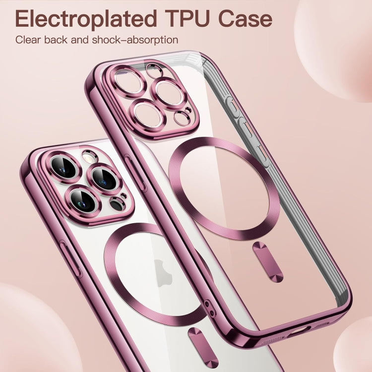 For iPhone 15 Pro Max Magnetic Transparent Electroplated TPU Phone Case(Pink) - iPhone 15 Pro Max Cases by buy2fix | Online Shopping UK | buy2fix