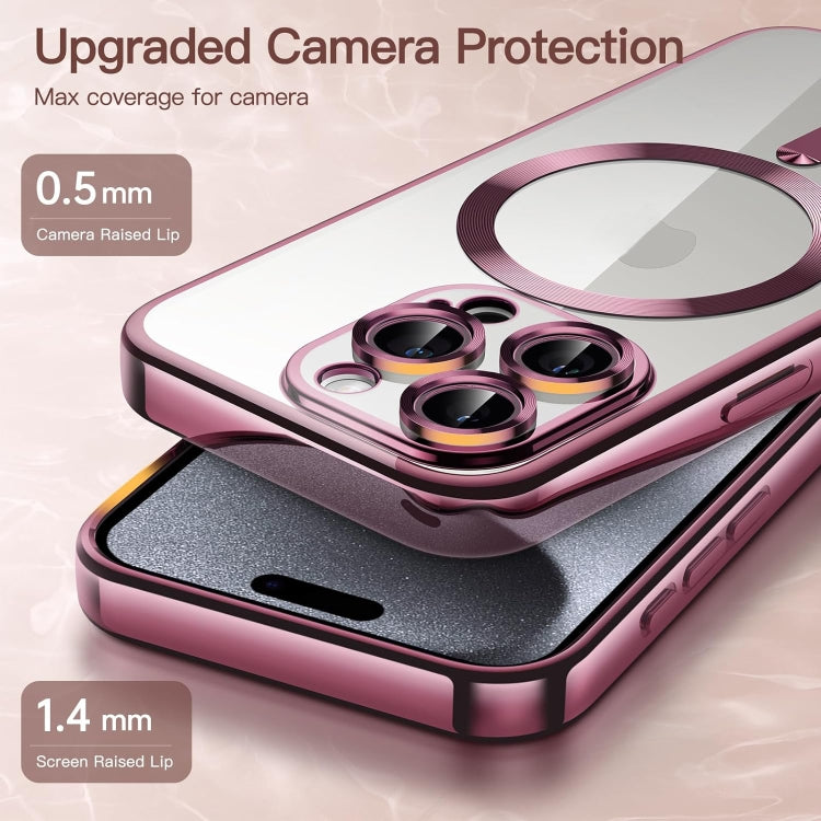 For iPhone 15 Pro Max Magnetic Transparent Electroplated TPU Phone Case(Pink) - iPhone 15 Pro Max Cases by buy2fix | Online Shopping UK | buy2fix