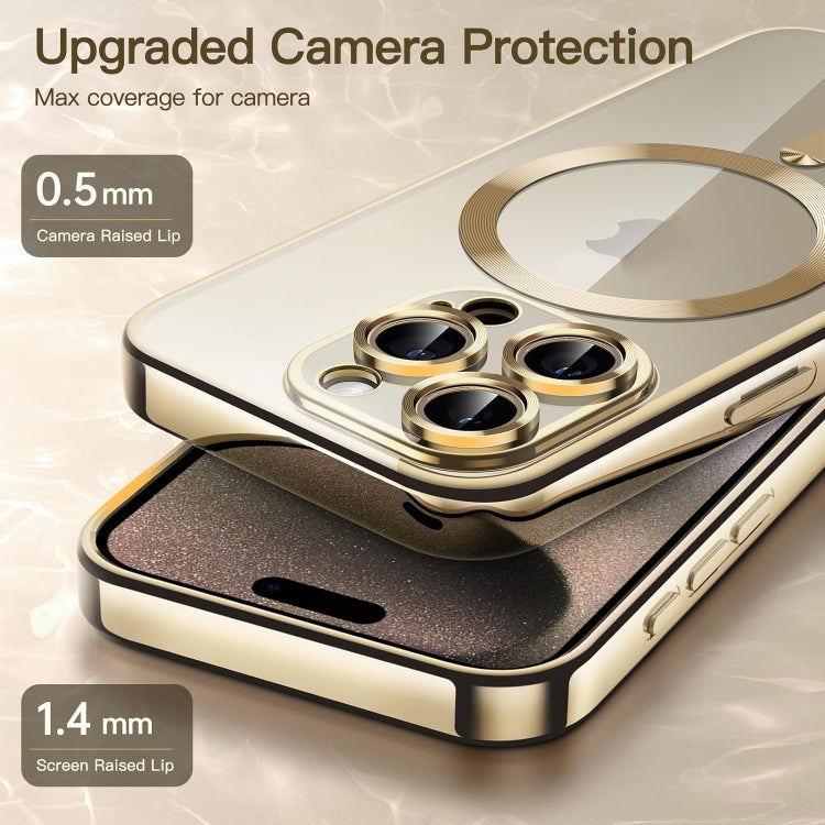 For iPhone 15 Pro Max Magnetic Transparent Electroplated TPU Phone Case(Gold) - iPhone 15 Pro Max Cases by buy2fix | Online Shopping UK | buy2fix