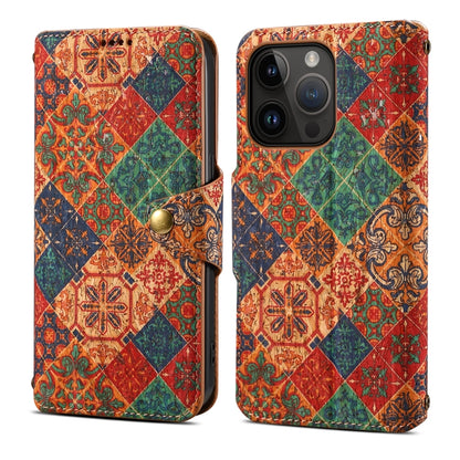 For iPhone 15 Pro Max Denior Flower Language Series Cork Fabric Oil Edge Leather Phone Case(Winter) - iPhone 15 Pro Max Cases by Denior | Online Shopping UK | buy2fix