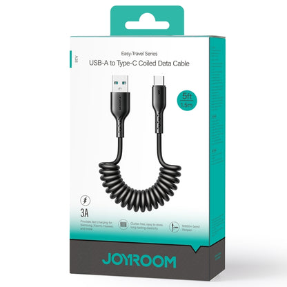 JOYROOM SA38-AC3 3A USB to USB-C / Type-C Coiled Fast Charging Data Cable, Length:1.5m(Black) - USB-C & Type-C Cable by buy2fix | Online Shopping UK | buy2fix