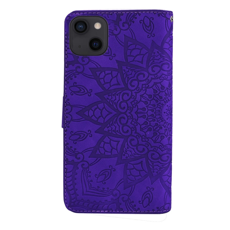 For iPhone 15 Pro Max Mandala Embossed Dual-Fold Calf Leather Phone Case(Purple) - iPhone 15 Pro Max Cases by buy2fix | Online Shopping UK | buy2fix