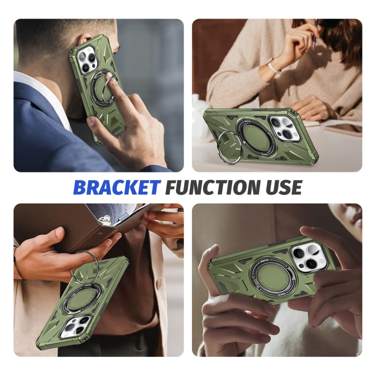 For iPhone 14 Pro MagSafe Magnetic Shockproof Phone Case with Ring Holder(Dark Green) - iPhone 14 Pro Cases by buy2fix | Online Shopping UK | buy2fix