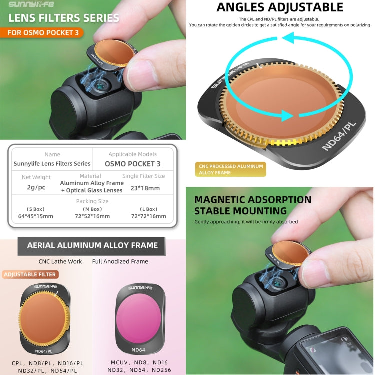 For DJI OSMO Pocket 3 Sunnylife Camera Lens Magnetic Metal Filter, Filter:ND32PL - Lens Accessories by Sunnylife | Online Shopping UK | buy2fix