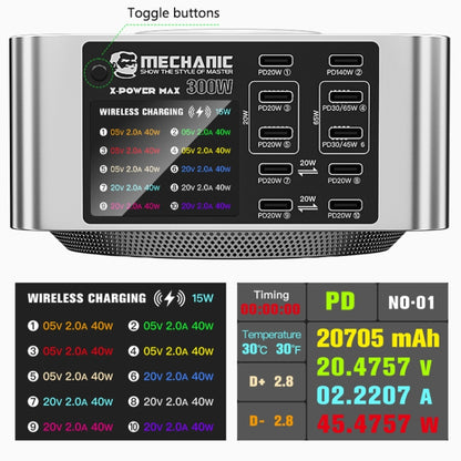 Mechanic X-Power Series Multiport Digital Display USB Charger Station with Wireless Charging, Total Power:300W(US Plug) - Dock Charger by MECHANIC | Online Shopping UK | buy2fix