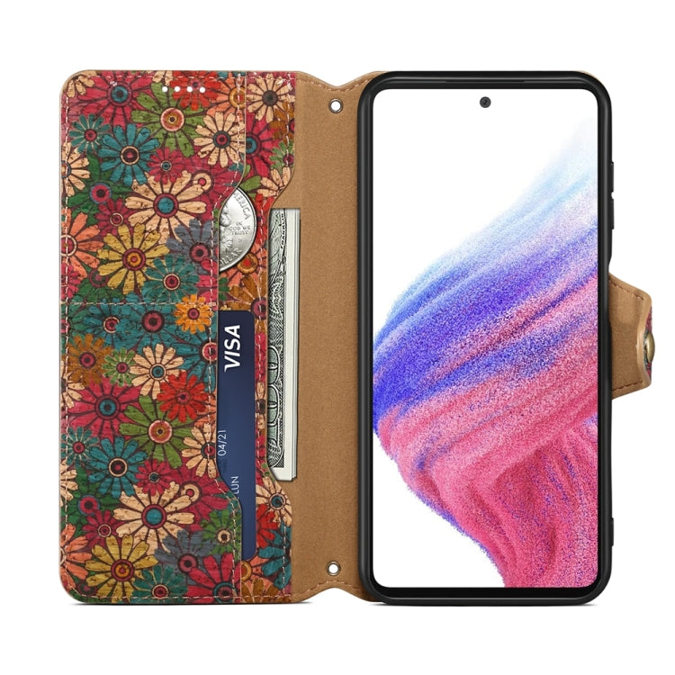 For Samsung Galaxy A14 5G Denior Flower Language Series Cork Fabric Oil Edge Leather Phone Case(Spring) - Galaxy Phone Cases by Denior | Online Shopping UK | buy2fix