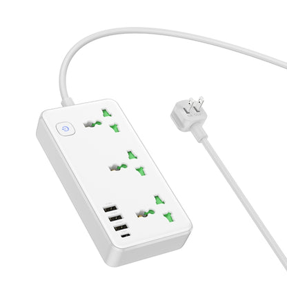 hoco AC7 Storm 3-position Socket with USB-C+3USB Ports, Cable Length: 1.5m, US Plug(White) - Extension Socket by hoco | Online Shopping UK | buy2fix