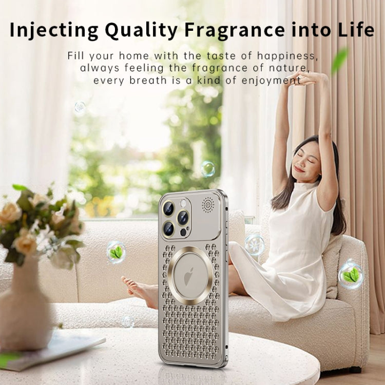 For iPhone 15 Pro Spring Buckle MagSafe Magnetic Metal Aromatherapy Phone Case(Silver) - iPhone 15 Pro Cases by buy2fix | Online Shopping UK | buy2fix