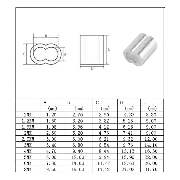 250 PCS M1.2 / M1.5 / M2 / M2.5 / M3 / M4 / M5 / M6 Wire Rope 8-shaped Aluminum Sleeve - In Car by buy2fix | Online Shopping UK | buy2fix