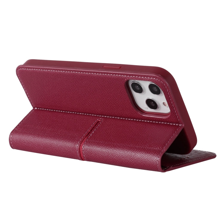 For iPhone 12 Pro Max GEBEI Top-grain Leather Horizontal Flip Protective Case with Holder & Card Slots & Wallet & Photo Frame(Wine Red) - iPhone 12 Pro Max Cases by GEBEI | Online Shopping UK | buy2fix