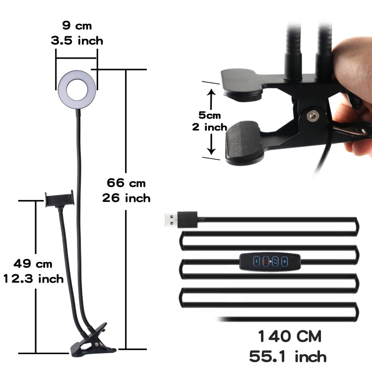 3.5 inch Adjustable Live Broadcast Aluminum Alloy Clip LED Fill Light with Phone Clamp - Consumer Electronics by ADAI | Online Shopping UK | buy2fix
