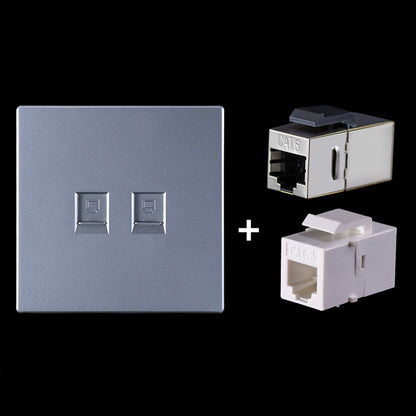 CAT.6 Shielded Pass-through Network Module, Dual Ports Panel + Shielded Pass-through + Telephone Socket (Grey) - Lan Cable and Tools by buy2fix | Online Shopping UK | buy2fix