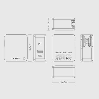 LDNIO A4403C 30W PD + Auto-id Foldable Fast Travel Charger with 1m 8 Pin Cable, US Plug - Apple Accessories by LDNIO | Online Shopping UK | buy2fix