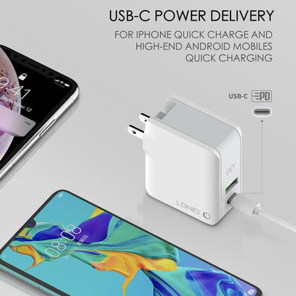 LDNIO A4403C 30W PD + Auto-id Foldable Fast Travel Charger with 1m 8 Pin Cable, US Plug - Apple Accessories by LDNIO | Online Shopping UK | buy2fix