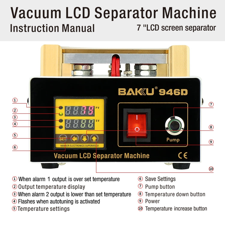 BAKU BK-946D 200W Vacuum LCD Touch Panel Separator Machine, AC 220V - Separation Equipment by BAKU | Online Shopping UK | buy2fix