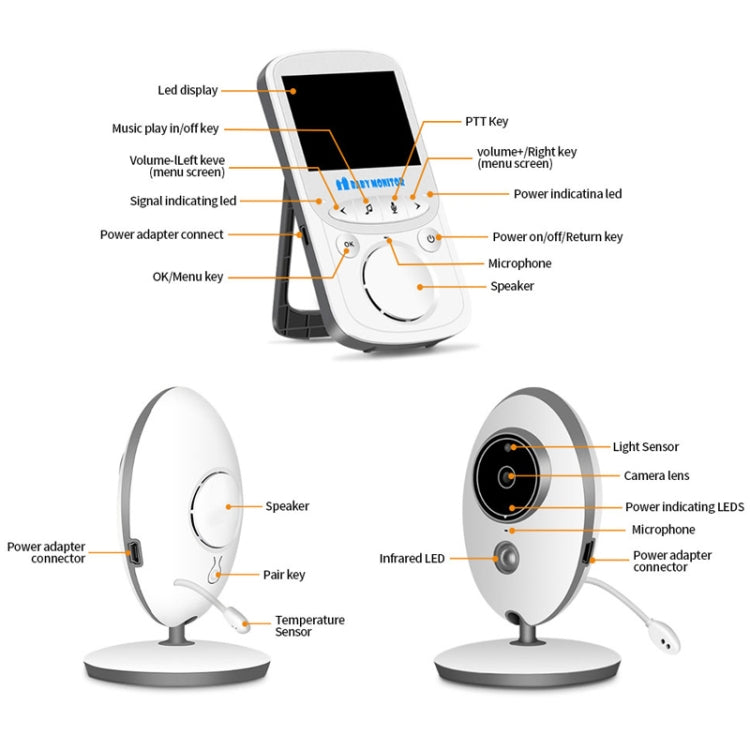 VB605 2.4 inch LCD 2.4GHz Wireless Surveillance Camera Baby Monitor, Support Two Way Talk Back, Night Vision(White) - Security by buy2fix | Online Shopping UK | buy2fix