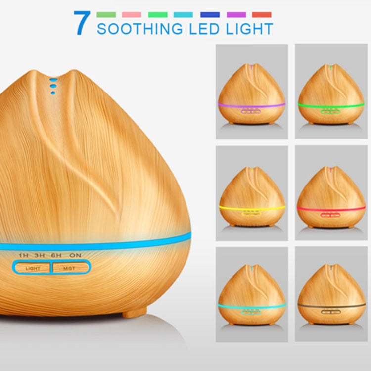 Peach Shape Wood Grain Remote Control Ultrasonic Humidifier Aromatherapy Machine Automatic Alcohol Sprayer with LED Lights, Capacity: 400mL, US Plug (Dark Wood Color) - Home & Garden by buy2fix | Online Shopping UK | buy2fix