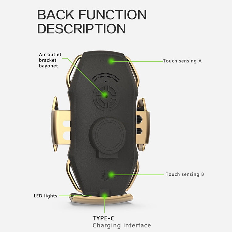 A5 10W Car Infrared Wireless Mobile Auto-sensing Phone Charger Holder, Interface：USB-C / Type-C(Tarnish) - In Car by buy2fix | Online Shopping UK | buy2fix