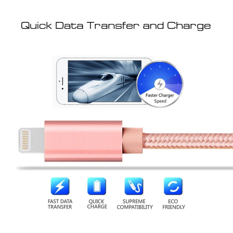 1m 3A Woven Style Metal Head 8 Pin to USB Data / Charger Cable(Rose Gold) - Normal Style Cable by buy2fix | Online Shopping UK | buy2fix