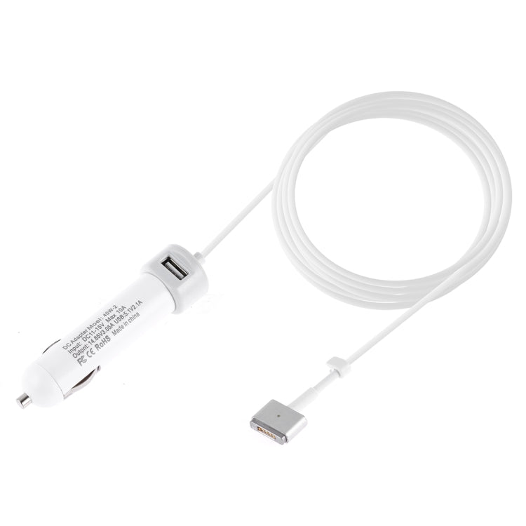 45W-2 5.1V 2.1A USB Interface Car Charger with 14.85V 3.05A T MagSafe 2 Interface Data Cable(White) - In Car by buy2fix | Online Shopping UK | buy2fix