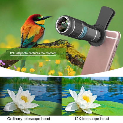 Universal Mobile Phone 12X Zoom Optical Zoom Telescope Lens with Clip - Telescope & Microscope by buy2fix | Online Shopping UK | buy2fix