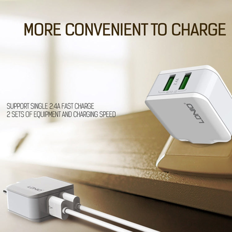 LDNIO A2201 2.4A Dual USB Charging Head Travel Direct Charge Mobile Phone Adapter Charger With 8 Pin Data Cable(EU Plug) - Apple Accessories by LDNIO | Online Shopping UK | buy2fix