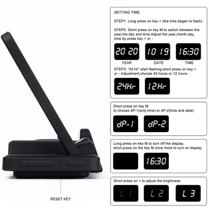 C100 5 In 1 Clock Wireless Charger Charging Holder Stand Station For iPhone / Apple Watch / AirPods - Apple Accessories by buy2fix | Online Shopping UK | buy2fix