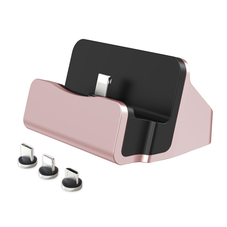 XBX-01 3 in 1 8 Pin + USB-C / Type-C + Micro USB Port Magnetic Charging Base(Pink) - Multifunction Charger by buy2fix | Online Shopping UK | buy2fix