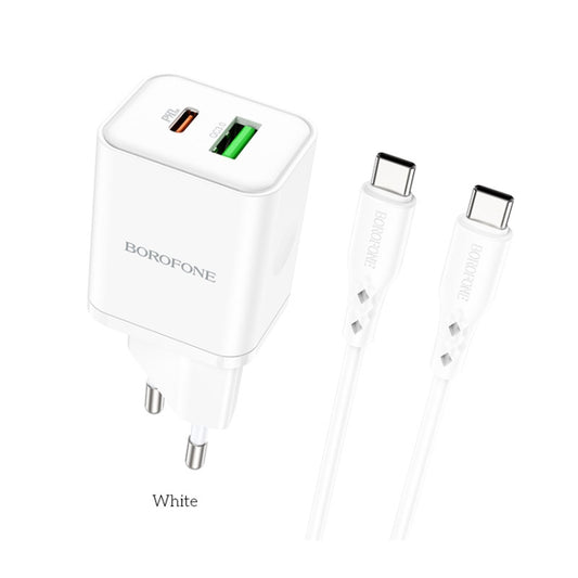 Borofone BN7 PD20W + QC3.0 Dual Ports Travel Charger with Type-C / USB-C to Type-C / USB-C Cable, EU Plug(White) - Apple Accessories by Borofone | Online Shopping UK | buy2fix