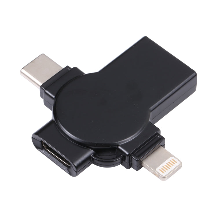 X09 4 in 1 USB to Dual 8 Pin+USB-C/Type-C Interface OTG Adapter (Black) -  by buy2fix | Online Shopping UK | buy2fix