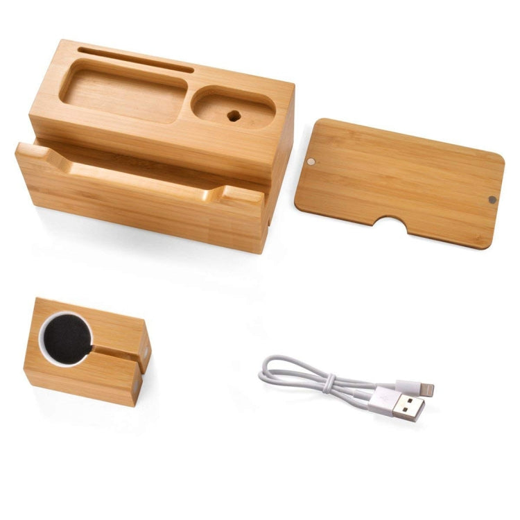 Multi-function Bamboo Charging Station Charger Stand Management Base with 3 USB Ports, For Apple Watch, AirPods, iPhone, US Plug - Others by buy2fix | Online Shopping UK | buy2fix