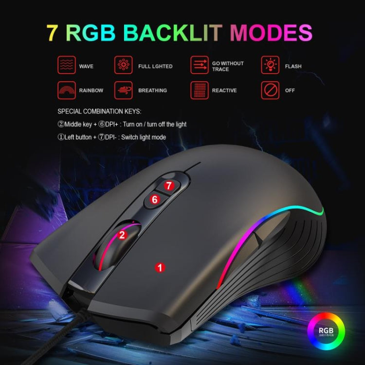 HXSJ A867 USB 6400DPI Four-speed Adjustable RGB Illuminate Wired E-sport Gaming Mouse, Length: 1.5m - Computer & Networking by HXSJ | Online Shopping UK | buy2fix