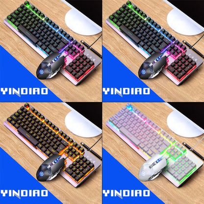 YINDIAO K002 USB Wired Mechanical Feel RGB Backlight Keyboard + Optical Mouse + Headset Set(Black) - Wired Keyboard by YINDIAO | Online Shopping UK | buy2fix