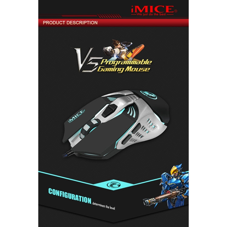 iMICE V5 USB 7 Buttons 4000 DPI Wired Optical Colorful Backlight Gaming Mouse for Computer PC Laptop (Black) - Wired Mice by iMICE | Online Shopping UK | buy2fix