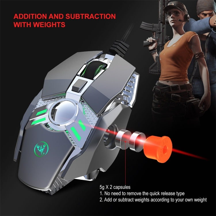 HXSJ J200 7 Keys Programmable Wired E-sports Mechanical Mouse with Light (Silver Grey) - Wired Mice by HXSJ | Online Shopping UK | buy2fix