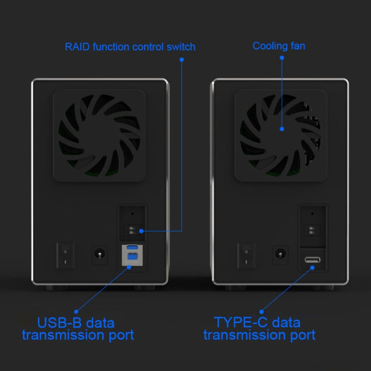 Blueendless USB-B Interface 3.5 inch 2 Bay RAID Combination Array HDD External Enclosure (AU Plug) - HDD Enclosure by Blueendless | Online Shopping UK | buy2fix