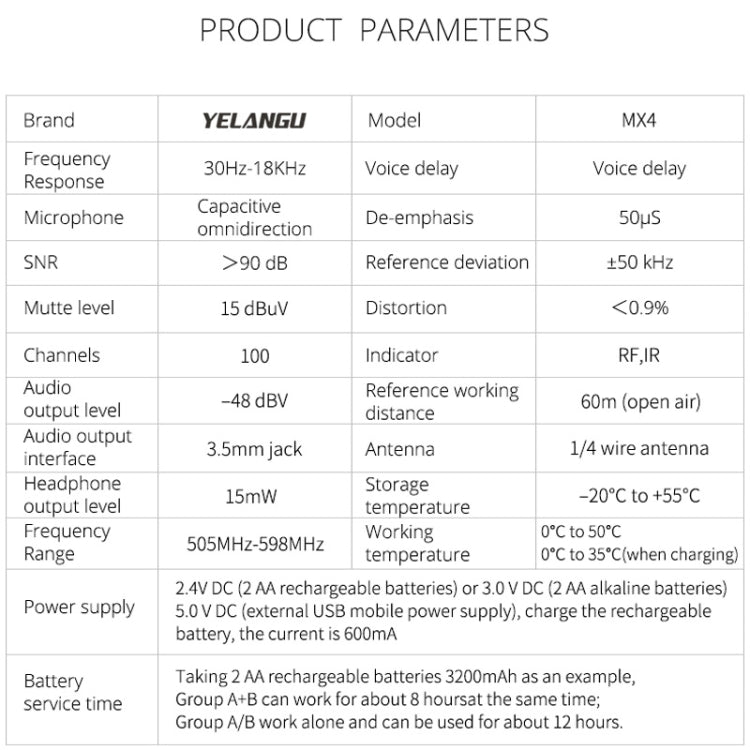 YELANGU YLG9929C MX4 Dual-Channel 100CH UHF Wireless Microphone System with Transmitter and Receiver for DSLR Cameras and Video Cameras(Black) - Consumer Electronics by YELANGU | Online Shopping UK | buy2fix