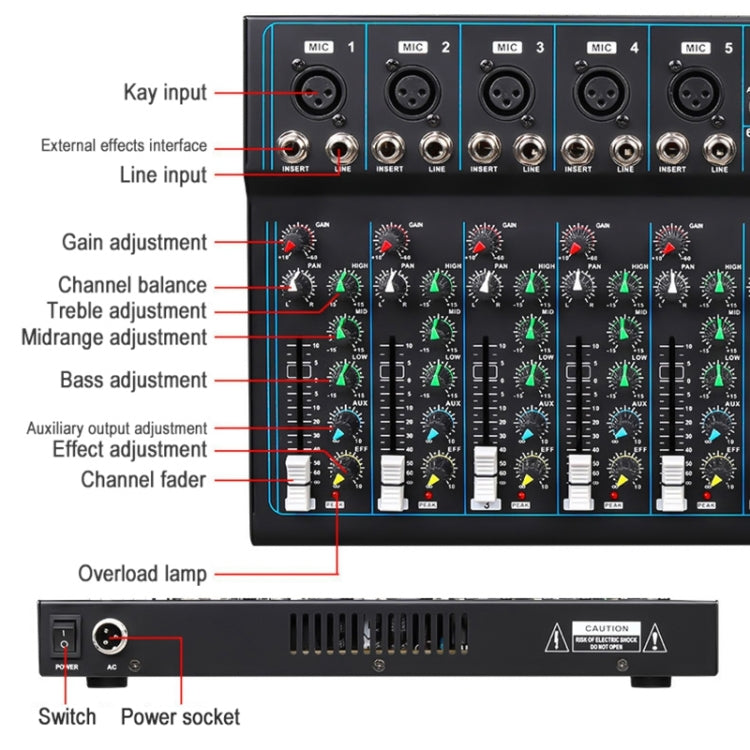 F7 Home 7-channel Bluetooth USB Reverb Mixer, EU Plug(Black) - Consumer Electronics by buy2fix | Online Shopping UK | buy2fix