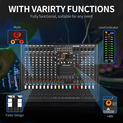 XTUGA B1404FX 14 Channels Bluetooth Audio Mixer Digital DJ Controller Sound Mixing Console (UK Plug) - Live Sound Effects Processors by XTUGA | Online Shopping UK | buy2fix