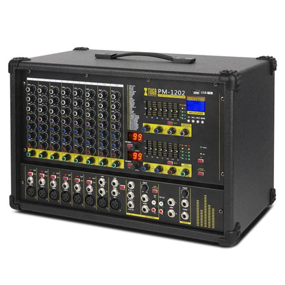 XTUGA PM1202 900W 10 Channel Stage Power Mixer 24Bit Multil-FX Processor Dual 99 DSP Effect DJ Amplifier (EU Plug) - Live Sound Effects Processors by XTUGA | Online Shopping UK | buy2fix