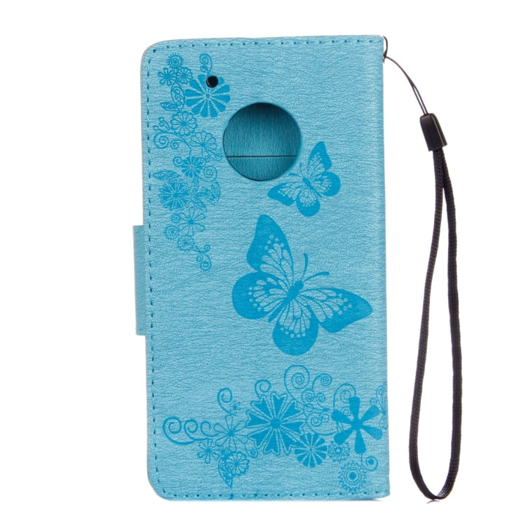 For Motorola Moto G5 Plus Pressed Flowers Butterfly Pattern Horizontal Flip Leather Case with Holder & Card Slots & Wallet(Blue) - Motorola Cases by buy2fix | Online Shopping UK | buy2fix