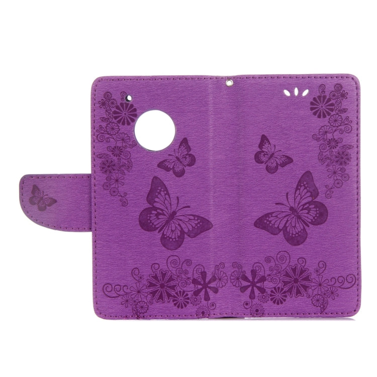 For Motorola Moto G5 Plus Pressed Flowers Butterfly Pattern Horizontal Flip Leather Case with Holder & Card Slots & Wallet(Purple) - Motorola Cases by buy2fix | Online Shopping UK | buy2fix