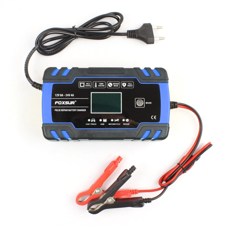 FOXSUR 12V-24V Car Motorcycle Truck Repair Battery Charger AGM Charger, EU Plug (Blue) - Battery Charger by FOXSUR | Online Shopping UK | buy2fix