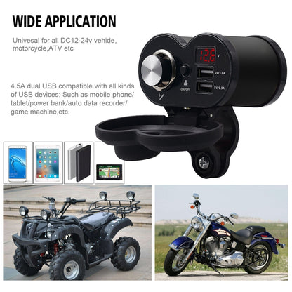 CS-834A4 Multi-function Motorcycle Waterproof Aluminium Alloy Mobile Phone Dual USB Charger Cigarette Lighter with Digital Display Switch(Gold) - In Car by buy2fix | Online Shopping UK | buy2fix