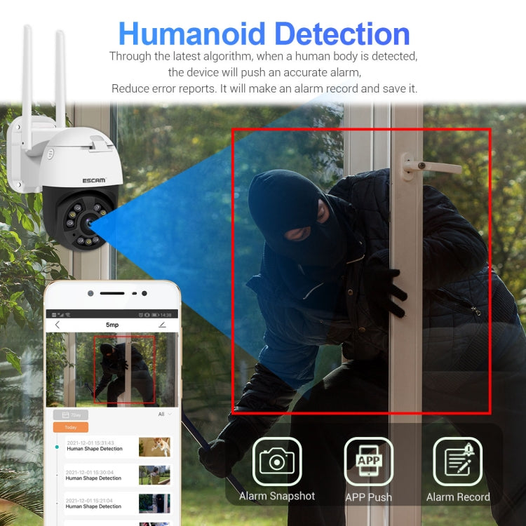 ESCAM QF558 5.0MP HD 5X Zoom Wireless IP Camera, Support Humanoid Detection, Night Vision, Two Way Audio, TF Card, US Plug - Security by ESCAM | Online Shopping UK | buy2fix