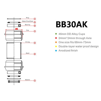 BIKERSAY BB30AK Bicycle Bottom Bracket Bike External Bearing - Outdoor & Sports by BIKERSAY | Online Shopping UK | buy2fix