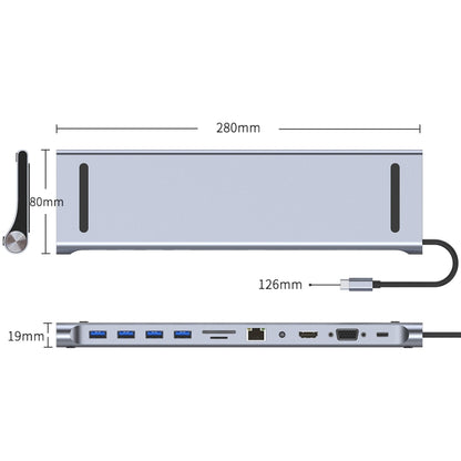 AD-059 11 in 1 USB-C / Type-C to 4K HDMI + VGA + SD / TF Card Slot + Gigabit Ethernet + 3.5mm AUX + USB-C / Type-C + 4 USB 3.0 Multifunctional Docking Station HUB - Computer & Networking by buy2fix | Online Shopping UK | buy2fix