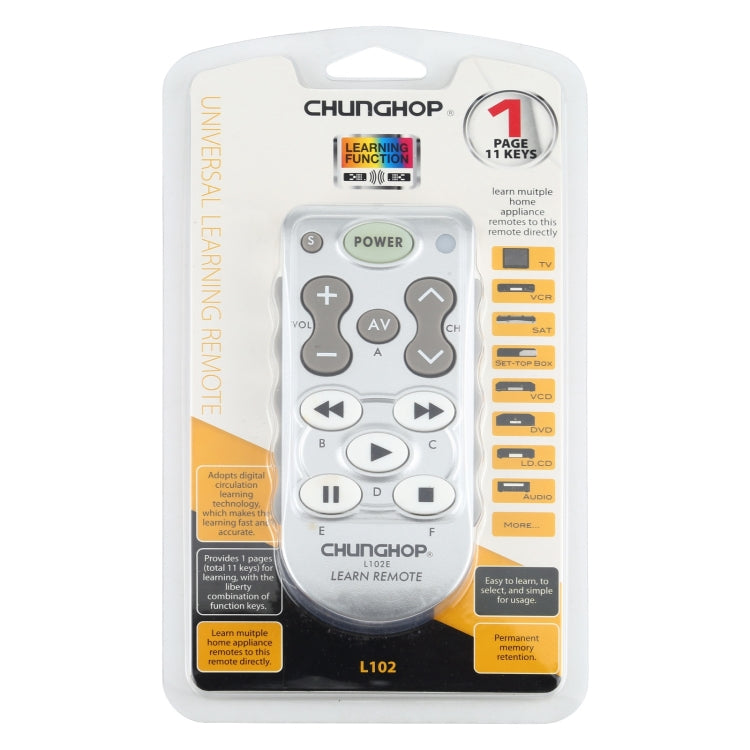 CHUNGHOP L102 DC 3V Universal Learning Remote Control - Universal by buy2fix | Online Shopping UK | buy2fix