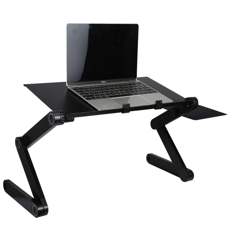 Portable 360 Degree Adjustable Foldable Aluminium Alloy Desk Stand with Double CPU Fans & Mouse Pad for Laptop / Notebook, Desk Size: 480mm x 260mm(Black) - Computer & Networking by buy2fix | Online Shopping UK | buy2fix